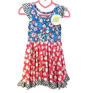 Twirl Dress Floral Kittens Cats Flowers Ruffles Pockets Cap Sleeves New